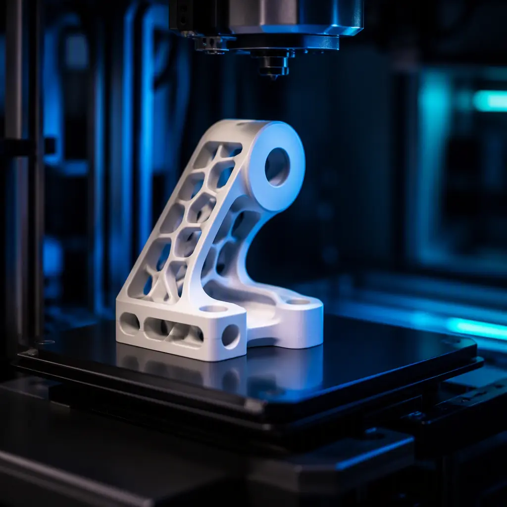 A clean medical-grade 3D printed part inside a controlled manufacturing environment