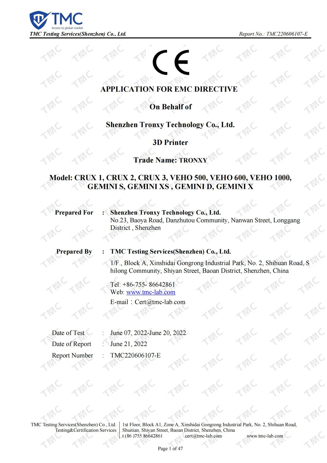 CE (EMC) test application scan — report 