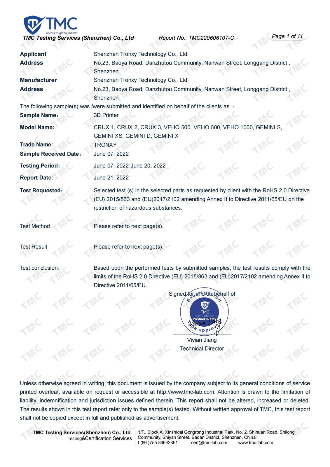 RoHS 2.0 compliance report scan — EU 2015/863