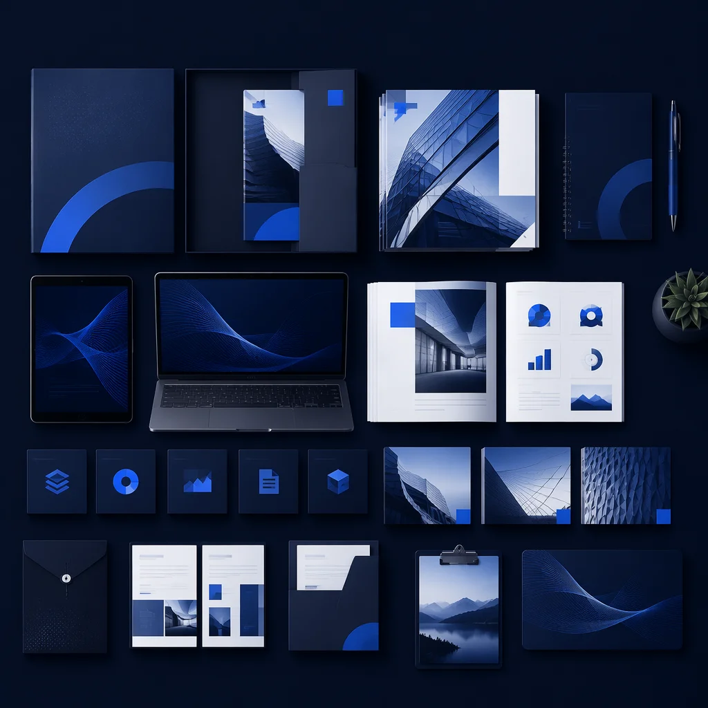 Illustration of co-branded marketing materials and product visuals