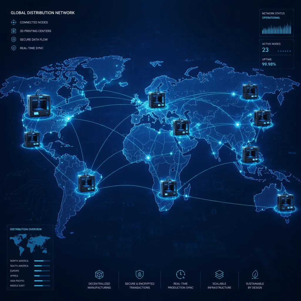 Illustrated map of Precise3D's global distribution network